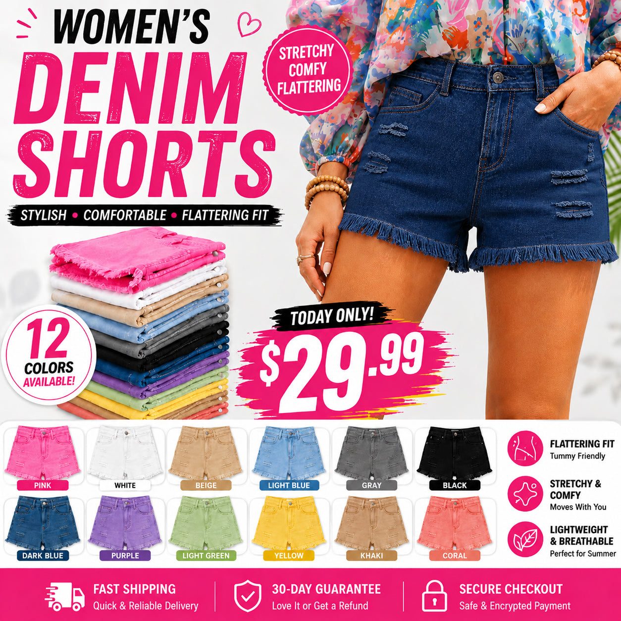 Women's Casual Mid Rise Denim Shorts